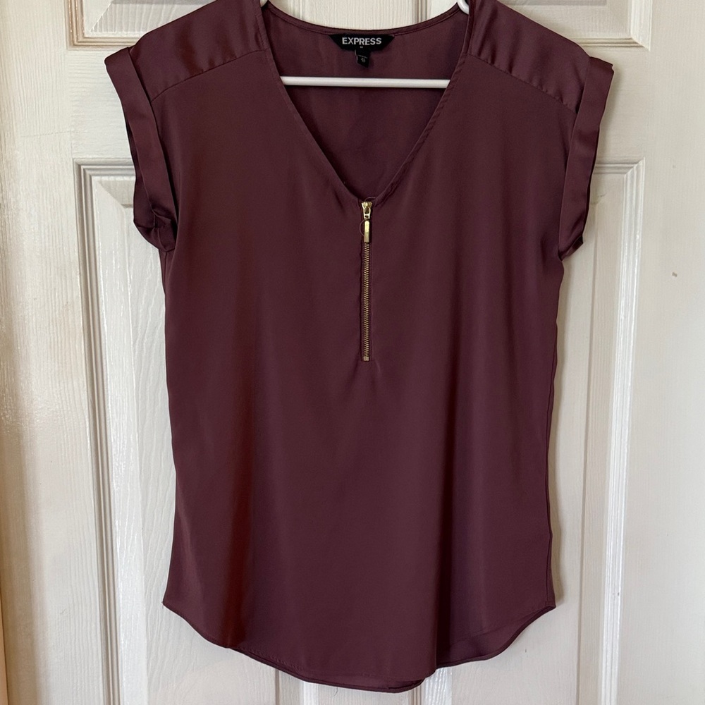 Express Women's Plum Blouse with Gold Zipper